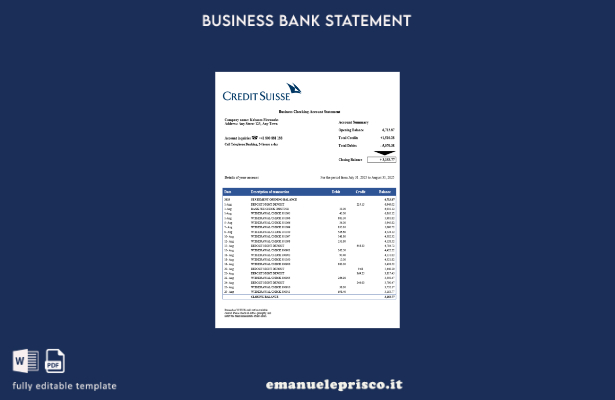 stile verificato Modello di estratto conto di verifica della società svizzera Cr